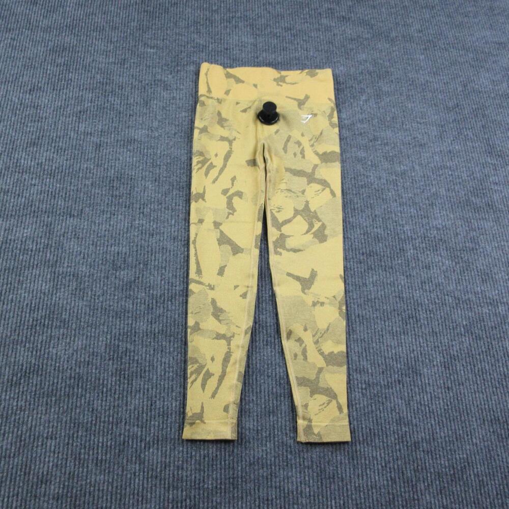 Gymshark Leggings Womens S Yellow Ankle Mid Rise Camouflage Seamless 23x23* NWOT